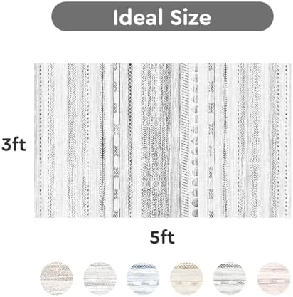 3x5 Area Rug Machine Washable Non Slip Rug Distressed Neutral Moroccan Boho Rug Ultra Soft Indoor Rugs for Bedroom Living Room Entryway Kitchen Foyer Bedside, Black - Image 7