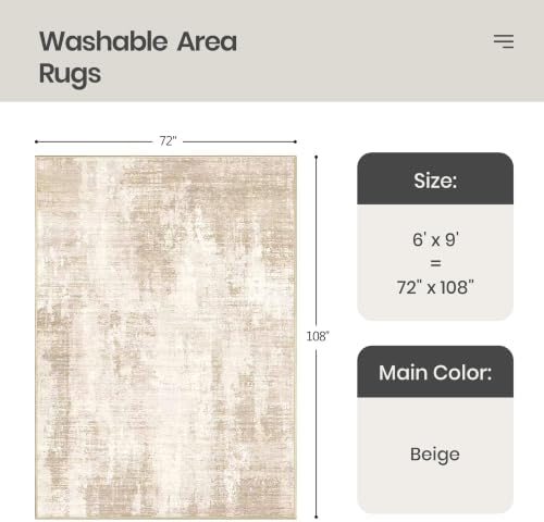 Valenrug 6x9 Area Rugs Non Slip, Large Washable Rugs for Living Room, Beige - Image 2