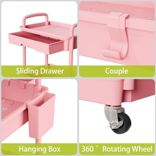 Sorgion 4 Tier Rolling Cart Organizer,Art Craft Diaper Bedside Snack Laundry Room Bathroom Organizer Narrow Thin Slim Rolling Trolley Utility Cart with Wheels for Kitchen,Office(Pink) - Image 4