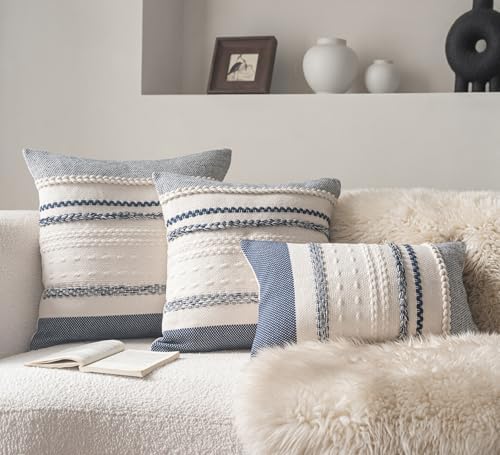Cethom Boho Throw Pillow Covers 18x18 Inch Set of 2, Navy Blue Textured Decorative Couch Pillow Cases for Farmhouse Home Decor, Accent Cushion Cover for Sofa, Bed, Living Room, Bedroom - Image 5