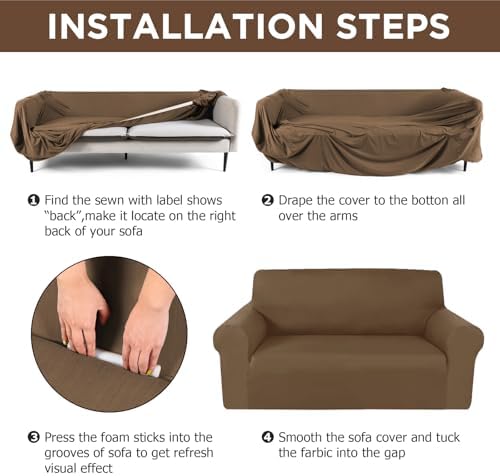 Peryiter 3 Pcs Couch and Loveseat Sofa Covers,Chocolate,Milk Silk - Image 5