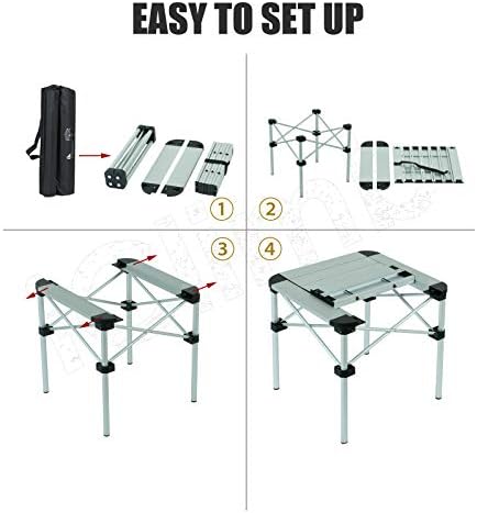 iClimb Lightweight Stable Alu. Folding Square Table Roll Up Top (Silver, S) - Image 5