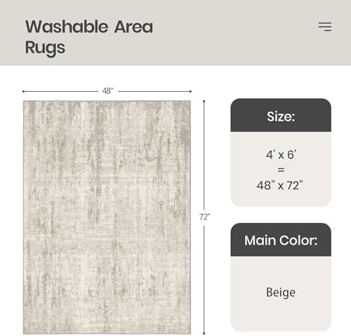 Valenrug 4x6 Area Rug for Entryway, Non Slip Washable Bedroom Rug, Beige - Image 2