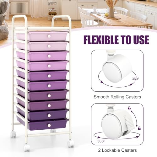MEDIMALL 10 Drawers Rolling Storage Cart, Multipurpose Craft Storage Cart with Wheels, Mobile Tools Scrapbook Paper Organizer Cart for Office School Home Use - Image 5