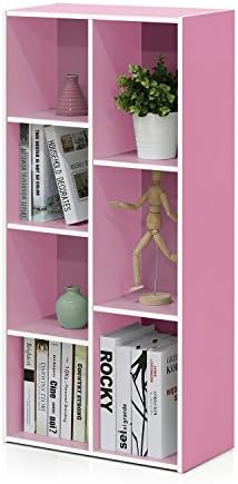 Furinno LUDER Book Shelf, 7-Cube Bookshelf, Bookcase with Open Shelves, 9.4 x 19.5 x 41.7, Easy Assembly, for Living Room, Bedroom, Home Office, White/Pink by Furinno-FitsYourSpaceFitsYourBudget