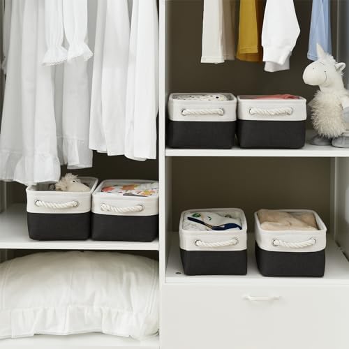 TheWarmHome Storage Bins for Shelves - 6 Pack 11.8x7.8x5.2 inch Collapsible Storage Cubes, Basket for Gifts Empty Closet Organizing Dog Toy Box (White & Black) - Image 4