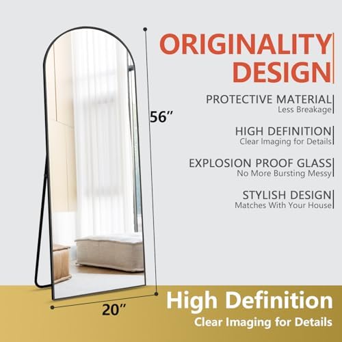 Rowjut Floor Mirror Arched Mirror Full Length 56"X20" Full Length Mirror can be Free Standing or Hanging on the wall Used in Living Room Entrance Hall, Corridor Room Bathroom etc （Black - Image 3