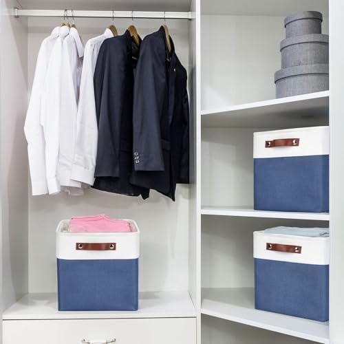 Bagnizer Collapsible Fabric Storage Cubes 11x11 Cube Storage Bins, 4 Pack Closet Baskets Box with Handles for Organizing, Shelf, Toys, Clothes, Home, Office, Nursery (Navyblue&White) - Image 3