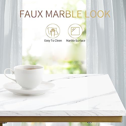 Possile C Shaped End Table Set of 2, Small Side Table for Sofa and Bed, Couch Tables That Slide Under, Snack Side Table for Living Room, Bedroom, White Faux Marble and Gold - Image 6