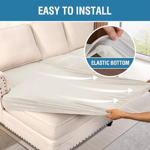 H.VERSAILTEX Velvet Stretch Sectional Couch Covers 3 Pieces Sofa Seat Cushion Covers L Shape Separate Cushion Couch Cover for Left/Right Sectional Couch(Large Sofa 2 Seater + 1 Chaise,Porcelain White) - Image 4