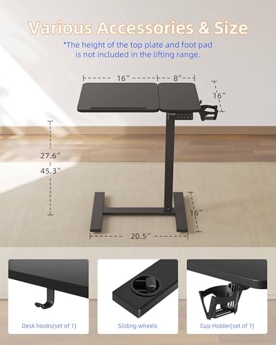 YIHAYO 24 x 16 Inches Electric Adjustable Overbed Bedside Table, Black - Image 7
