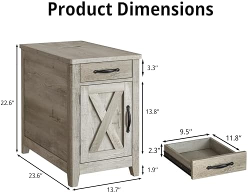 IRONCK End Tables Set of 2 Narrow Side Table with Charging Station - Image 3