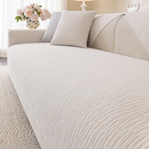 Soft Waterproof Chenille Cover Washable, Non Slip Sectional Sofa Covers for 3 Cushion Couch Sofa L Sharped Sofa Slipcover for Pets, Furniture Protector (1 PCS 36"x63" White) by Aucrovee