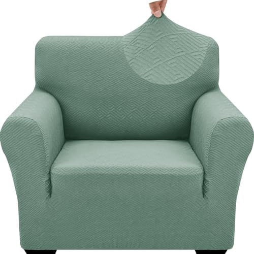 ZNSAYOTX 1 Piece Jacquard Chair Slipcovers for Living Room High Stretch Chair Covers with Arms Anti Slip Pets Friendly Couch Sofa Armchair Cover Furniture Protector (Small, New Pattern Pea Green) by ZNSAYOTX