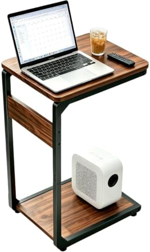 Wood Pedestal Small Sofa Side Table for Couch, C Shaped End Table ET-YB-BR1 by Unknown