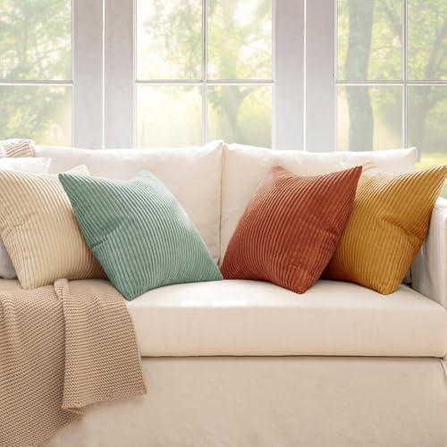 MIULEE Soft Corduroy Decorative Throw Pillow Covers Teal-Rust 16x16 - Image 3