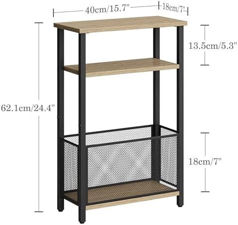 MMEOLUOOK Narrow Side Table with Storage Basket Skinny End Tables for Smalls Spaces 3 Tier Sofa Table Small Nightstand Slim Bedside Table for Living Room Bedroom Greige MLBZ22GR - Image 3