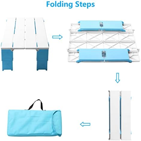 Modern-Depo 15.9"x14.2"x9.6" Large Portable Folding Beach Table for Sand Foldable Height Adjustable Side Table Desk for Camping Picnic BBQ with Carry Bag, Cyan - Image 4