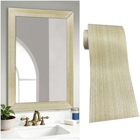 DESOMINOR 27FT Black Border Peel &Stick Black Wood Grain Wallpaper Border Removable Waterproof Bathroom Mirror Frame Sticker (Ivory, 2'' x 324'') by DESOMINOR