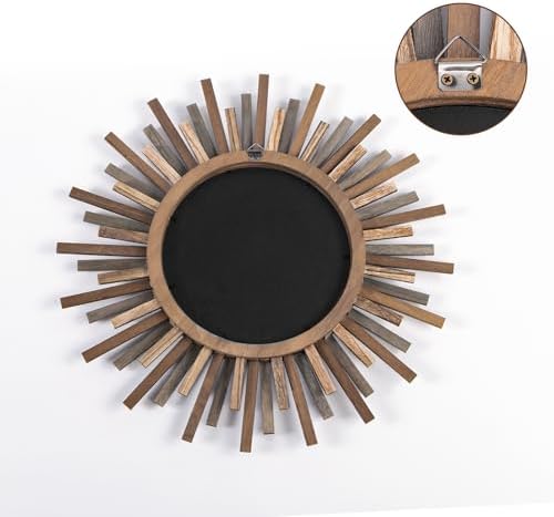 18 Inch Boho Sunburst Mirror, Decorative Rustic Farmhouse Wall Decor for Living Room, Bedroom, Bathroom, Hallway - Tricolor Wood Frame - Image 5