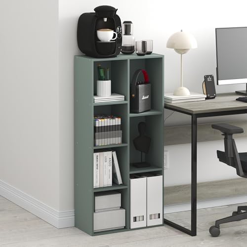 Furinno LUDER Book Shelf, 7-Cube Bookshelf, Bookcase with Open Shelves, 9.4 x 19.5 x 41.7, Easy Assembly, for Living Room, Bedroom, Home Office, Sage Green - Image 2