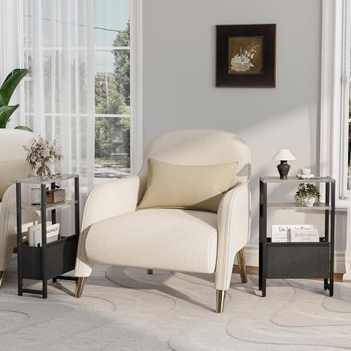 Narrow Side Table, Slim End Table with Magazine Rack, Skinny Bedside Table for Small Spaces, 3 Tier Sofa Couch Table Nightstand for Living Room, Bedroom,Oak Grey LET503Q - Image 7