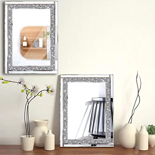 Meetart Crystal Crush Diamond Silver Mirror 11'' x 15''2 PCS, Frameless Stylish Gorgeous Diamond Decor Glam Glass Mirror. for Bedroom Bathroom Hanging Mirror Home for Wall Decor. - Image 4