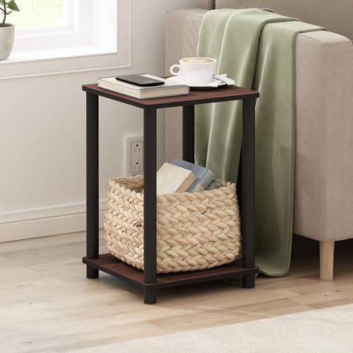 Furinno Turn-N-Tube Toolless 2-Tier Side Table, Open Shelf, Cherry Oak by Furinno-FitsYourSpaceFitsYourBudget