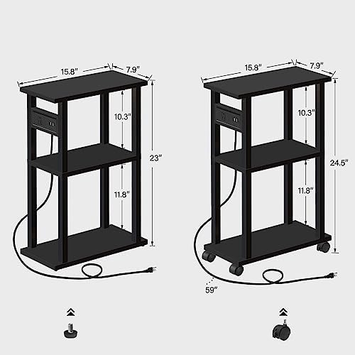 TUTOTAK Small Narrow Side Table with Charging Station, Skinny End Table - Image 3