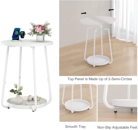 sthmec Small Round Side End Table with Storage, 2 Tier Round Bedside Sofa Couch Coffee Tables with Tray, Metal Nightstand for Small Spaces, Living Room Bedroom, White - Image 4