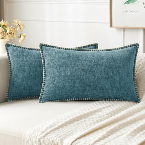 MIULEE Decorative Lumbar Throw Pillow Covers 12x20 Inch Smoke Blue 2 Pack by MIULEE