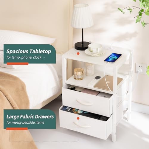 Yoobure Nightstand with Charging Station, Small Night Stand with Fabric Drawers and Storage Shelf for Bedrooms, Nightstands for Small Spaces, Bedside Table with USB Ports & Outlets, Bed Side Table - Image 5