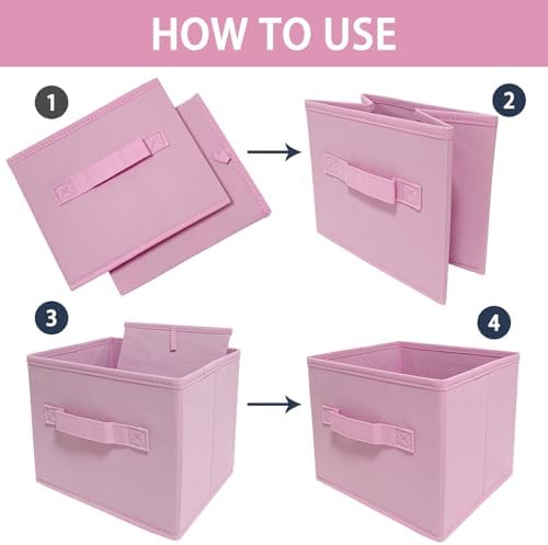 EBIGIC Pink Storage Bins 3Pack 9.0"x7.5"x7.5" Fabirc Foldable Closet Toy Organizer Collapsible Cloth - Image 4
