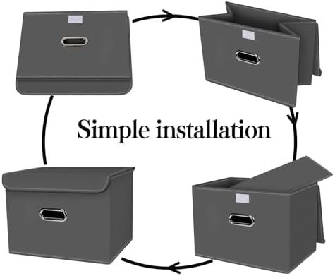 Fabric Foldable Collapsible Storage Cube Bin Organizer Basket with Lid, Handles, Removable Divider for Home, Closet (Grey, 6Pcs) - Image 6