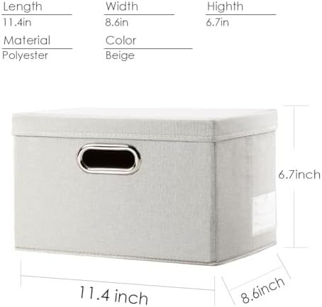 PRANDOM Storage Bins with Lids [3-Pack] Linen Fabric Foldable Storage Boxes Organizer Containers Baskets Cube with Cover for Bedroom Closet Office Beige（11.4X8.6X6.7 - Image 2