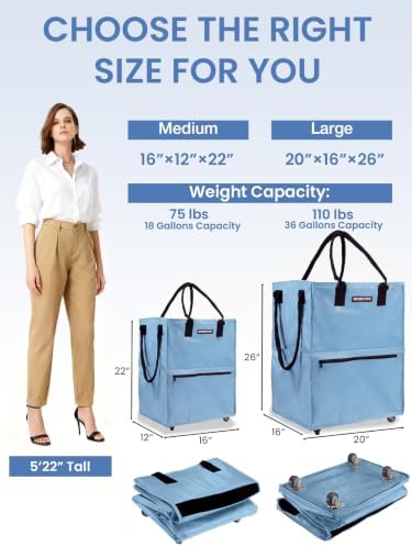 WORKPRO Medium Rolling Grocery Bag, 18-Gallon Shopping Tote with 4 Wheels - Image 2