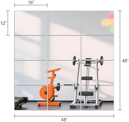 Wall Mirror Tiles, 16" x 12" x 12PCS Home Gym Mirror Tiles Frameless Glass - Image 3