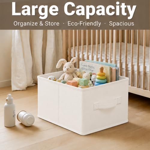 3-Pack Closet Storage Bins, Foldable Fabric Storage Baskets, Beige - Image 6