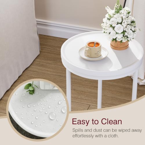 YAUKOMEL Small Round Side Table,Round Sofa End Table White - Image 6