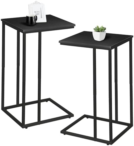 C Shaped Side Table Set of 2, Skinny Sofa Table for Sofa and Bed, Couch Tables That Slide Under, Small End Tables for Living Room, Bedroom or Small Spaces, Black by Possile