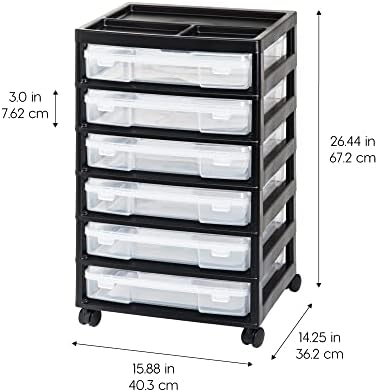 IRIS USA Rolling Cart with Drawers |Made in USA| 6-Tier Cases - Black/Clear - Image 4