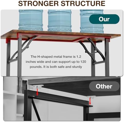 1TEMI Long Computer Desk Folding Table - No Assembly, Compact 55.1" Foldable Desk with Power Outlets & USB Charging Port, Portable Lagre Office Desk, Ideal Large Study Table for Narrow Spaces, Brown - Image 6