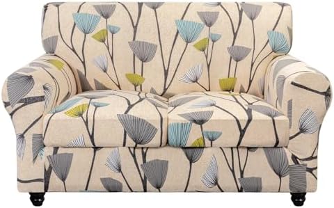 SearchI Stretch Sofa Cover Printed Couch Cover, Floral Pattern 3 Pieces Loveseat Slipcover with 2 Separate Cushion Cover, Washable Furniture Protector for Living Room(Loveseat, Dandelion Pattern) by SearchI