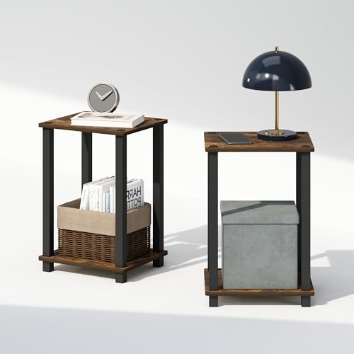 Furinno Simplistic Set of 2 Toolless 2-Tier Night Stand, Amber Pine - Image 7