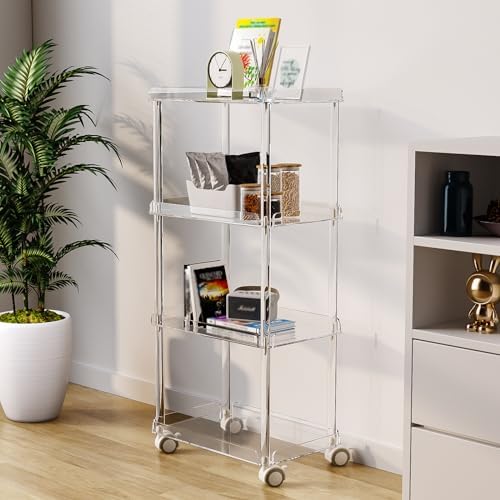 AQUIVER Acrylic Slim Storage Cart - 4 Tiers Narrow Rolling Cart - Utility Cart for Kitchen, Bathroom, Living Room, Laundry - 15.6 '' L x 10.2 '' W x 33.9 '' H - Image 7