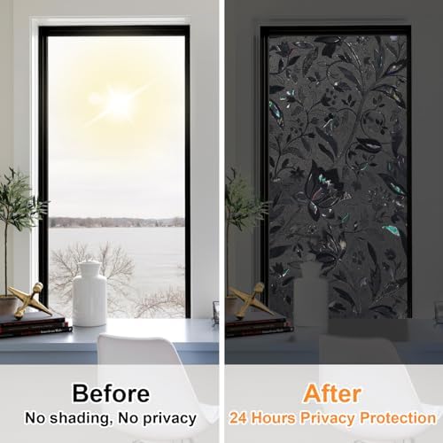 Blackout Window Film, 100% Sun Light Blocking Removable Privacy Windows Cover, Stained Glass Window Tint for Home, Static Cling Room Darkening Windows Stickers (Black Tulip, 35.4" x 78.7") - Image 6