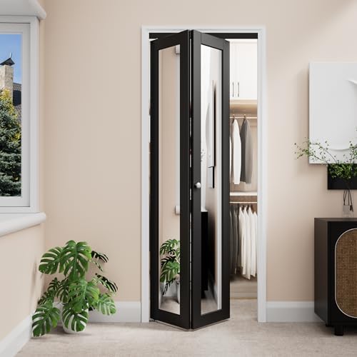 Bifold Doors for 32" x 80" Opening, Mirror Interior Folding Closet, Black by CRUTOP
