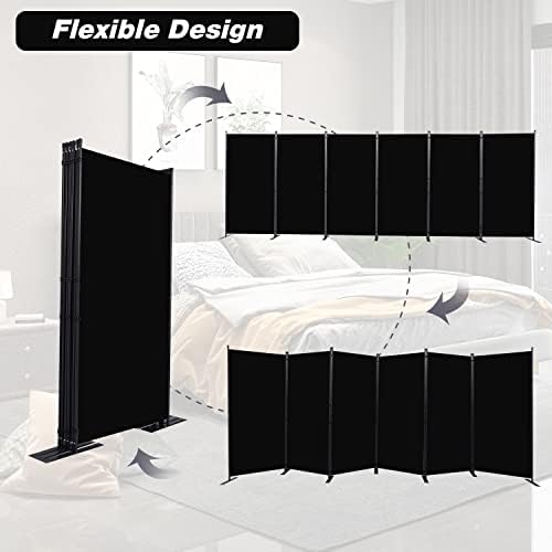 Room Divider, 6 Panel Folding Privacy Screens with Wider Feet, Black - Image 5