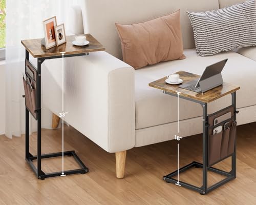 Vagusicc C-Shaped End Table, Small Side Table for Couch, Sofa Table Adjustable Height End Tables Living Room, Bedside Slide Under Couch Table for Sofa, TV Tray Table with Metal Frame for Bedroom,Brown - Image 2