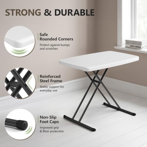 Folding Table 30 Inch -4pack, Small Desk Adjustable Height TV Tray for Laptop, Couch, Camping - Heavy Duty Utility Foldable Table for Small Spaces, No Assembly Required, White - Image 5
